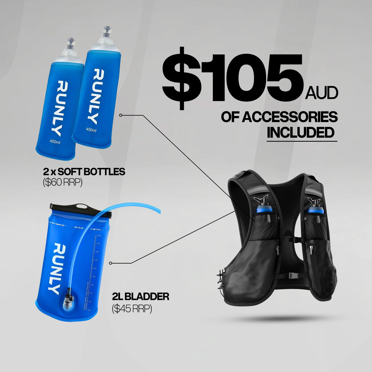 [PRE-ORDER] HYDRATION VEST | RUNLY R700 | BLACK WHITE